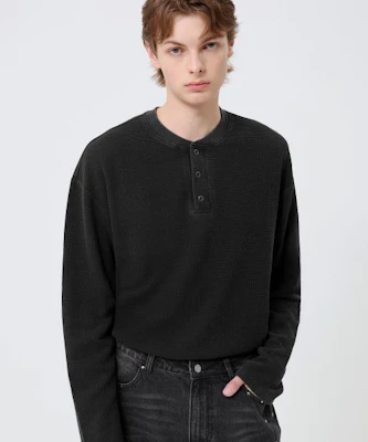 Trillion Waffle Ring Snap Henley Neck Long Sleeve - Pigment Charcoal TRST19CH Shop Trillion Waffle Ring Snap Henley Neck Long Sleeve - Pigment Charcoal TRST19CH