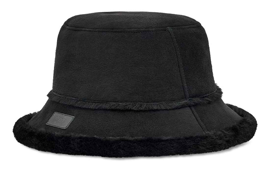 UGG  Sheepskin Leather Patch Sherpa Bucket Hat 20934-BLK