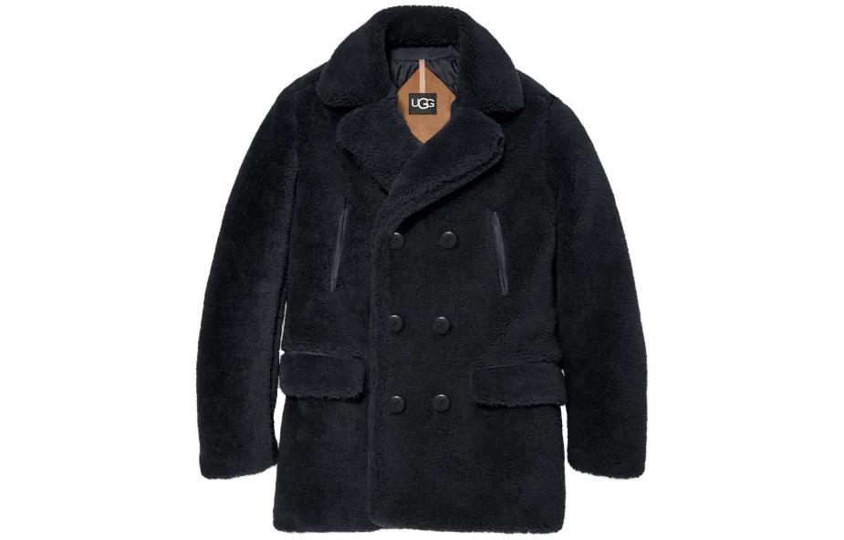 UGG Ashbury Fluff Solid Blue Double-Breasted Oversized Jacket for Men 1144355-ONYX