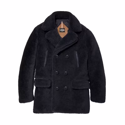 UGG Ashbury Fluff Solid Blue Double-Breasted Oversized Jacket for Men 1144355-ONYX