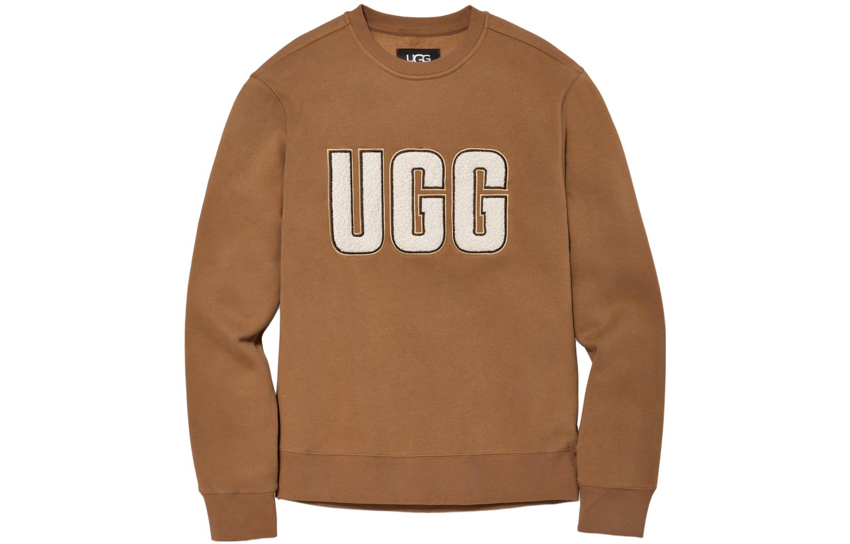 UGG Becker Fluff Logo Crewneck Brown Loose Fit Sweatshirt 1144325-CHE