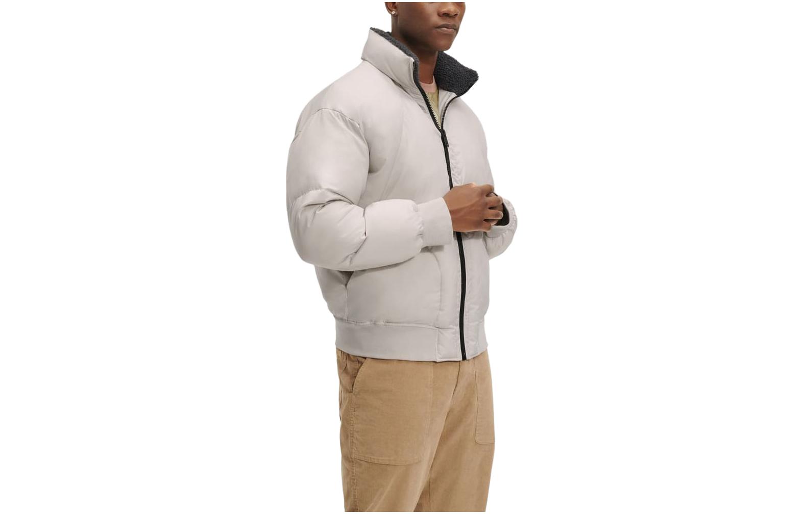 UGG Damion Sherpa Puffer Jacket Gray Solid Stand-Collar Zip-Up 1132330-CLOUD