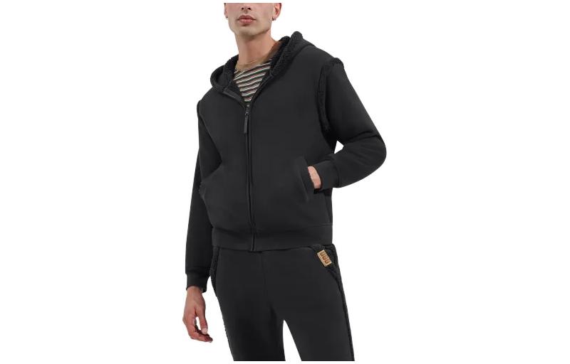 UGG Evren Bonded Fleece Zip-Up Hoodie Jacket Men’s Black 1152390-TARR