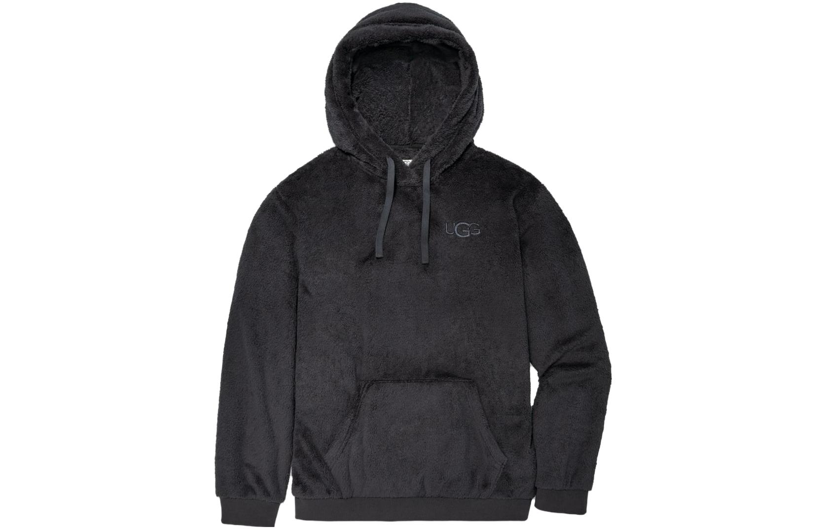 UGG Giles Fluff Hoodie Black Loose-Fit Solid Logo Ribbed Sweatshirt 1144328-IKBL