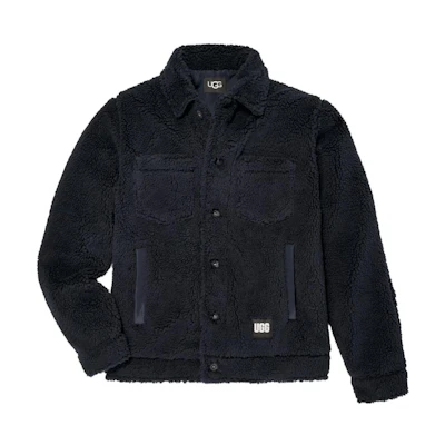UGG Janson Fluff Trucker Jacket Black Solid Color Long Sleeve 1132331-ONYX