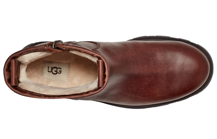 Shop UGG 皮革 時尚休閒拉鍊短靴 黃褐色