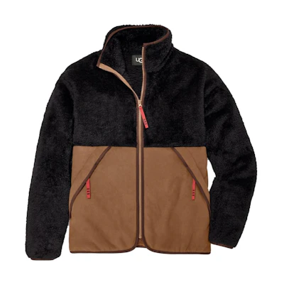 UGG Ledger Fluff Colorblock Zip-Up Jacket Chestnut Brown 1144316-CHES