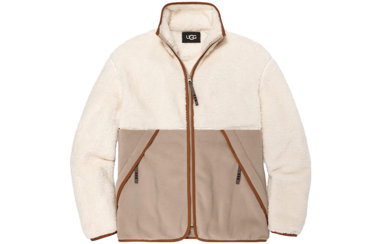 UGG Ledger Fluff Jacket Cream Colorblock Zip-Up Casual Jacket 1144316-CPTY