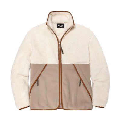 UGG Ledger Fluff Jacket Cream Colorblock Zip-Up Casual Jacket 1144316-CPTY
