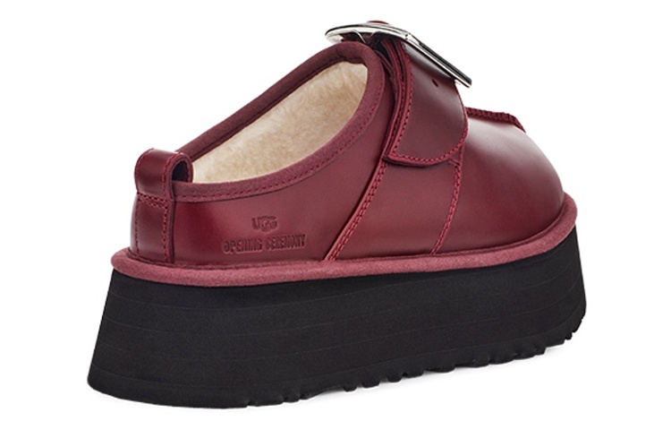 Shop Opening Ceremony x UGG 皮革 厚底金属扣 時尚涼拖 男女同款 紅棕色