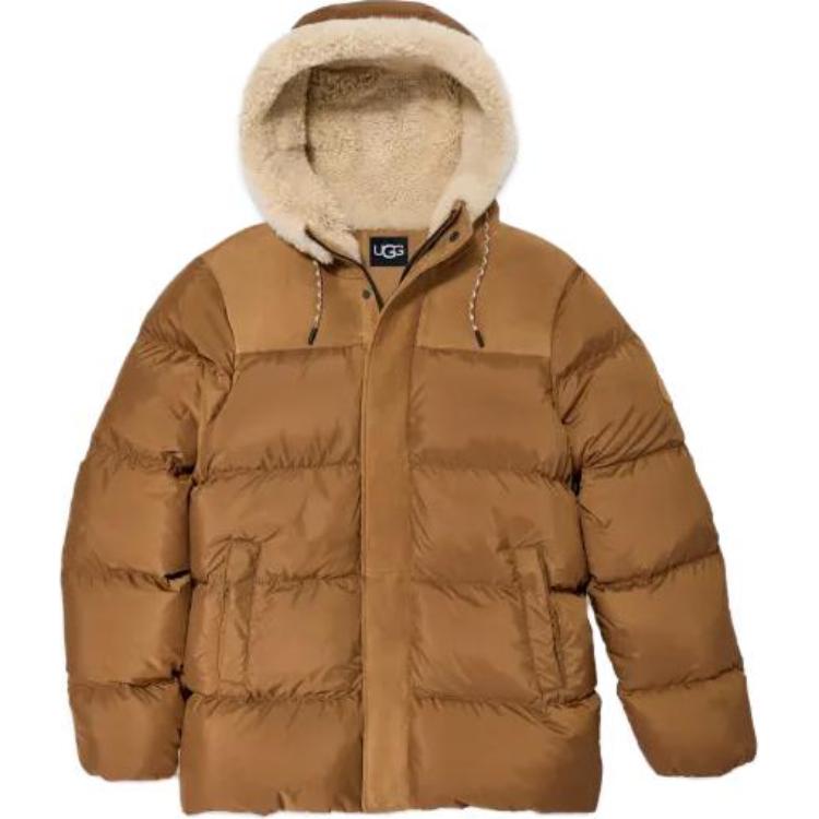 UGG Shasta Down Puffer Full-Zip Hoodie Jacket Brown Long Sleeve 1148910-CHE