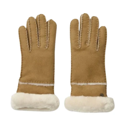 UGG Sheepskin Wool Lined Knit Gloves Unisex Couple Style in Camel. 17371-CHE