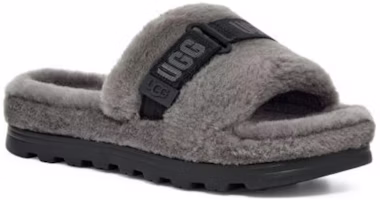 UGG 織物 毛絨鞋面露趾 時尚涼拖 男款 炭灰色 Shop UGG 織物 毛絨鞋面露趾 時尚涼拖 男款 炭灰色