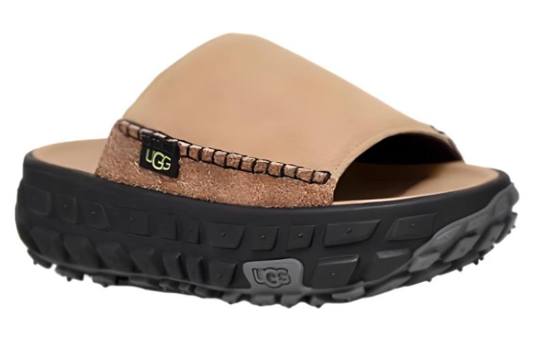 Order UGG 皮革露趾套腳一字拖鞋 男女同款 棕黑色