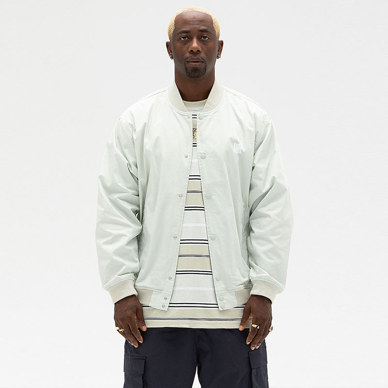 Shop UNDEFEATED FW24 5-Strikes Button-Up Shiny Bomber Jacket Unisex. UI43GWJ01M