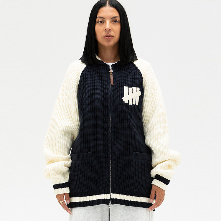 Shop UNDEFEATED FW24 5-Strikes Logo Baseball Jacket Knit Sweater Unisex. UC43GCG01M