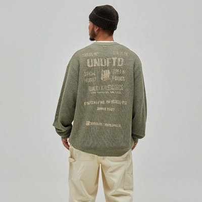 UNDEFEATED SS25 Vintage Military Style Letter Print Oversized Sweater Unisex UC51GKR01M Cheap UNDEFEATED SS25 Vintage Military Style Letter Print Oversized Sweater Unisex UC51GKR01M