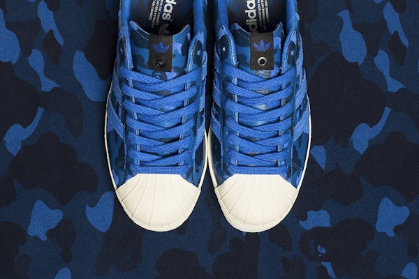 UNDEFEATED x A Bathing Ape x adidas Superstar 80s 'Blue Camo' S74775 Lookbook UNDEFEATED x A Bathing Ape x adidas Superstar 80s 'Blue Camo' S74775