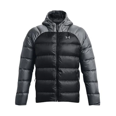 Under Armour Black Grey Puffer Jacket Windproof Hooded with Logo Design. 1364903-002