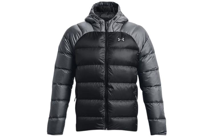 Order Under Armour Jaket Puffer Hitam Abu Tahan Angin Berhood & Logo Desain. 1364903-002