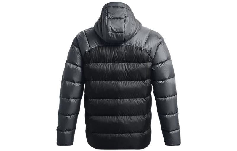 Lookbook Under Armour Jaket Puffer Hitam Abu Tahan Angin Berhood & Logo Desain. 1364903-002