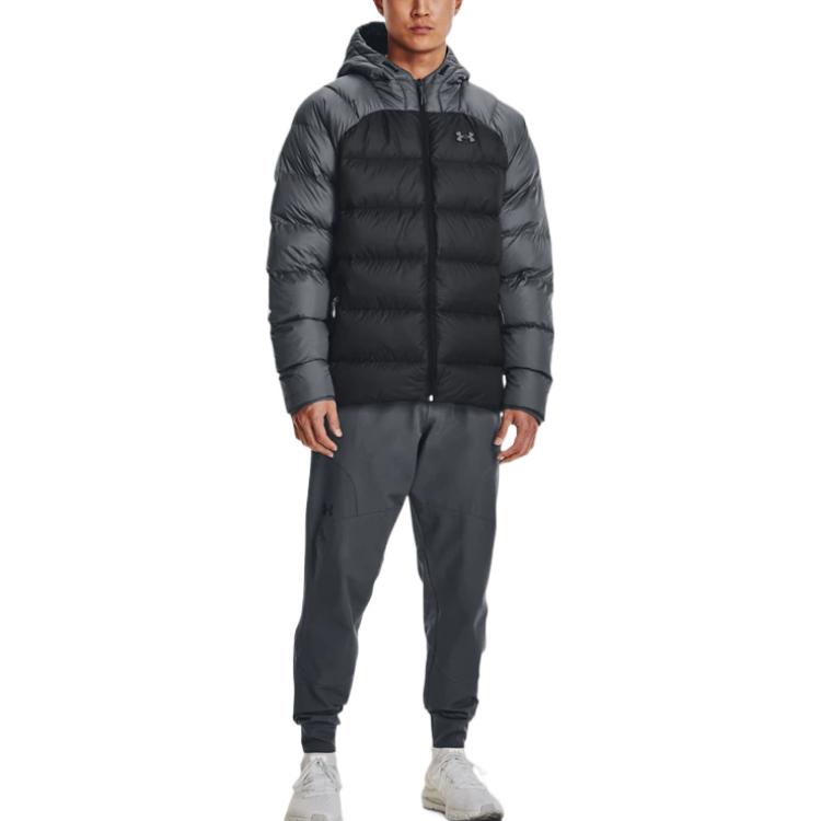 Shop Under Armour Jaket Puffer Hitam Abu Tahan Angin Berhood & Logo Desain. 1364903-002