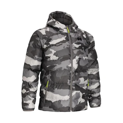 Under Armour Camo Quilted Hooded Down Jacket Gray Short Training Style 1383435-294