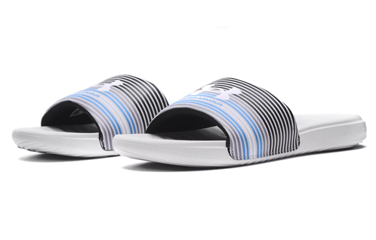 Lookbook 安德玛 Ansa Graphic 黑白蓝配色 运动拖鞋 3024434-101