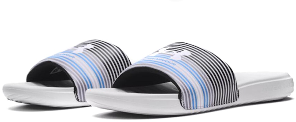 安德玛 Ansa Graphic 黑白蓝配色 运动拖鞋 3024434-101 Lookbook 安德玛 Ansa Graphic 黑白蓝配色 运动拖鞋 3024434-101