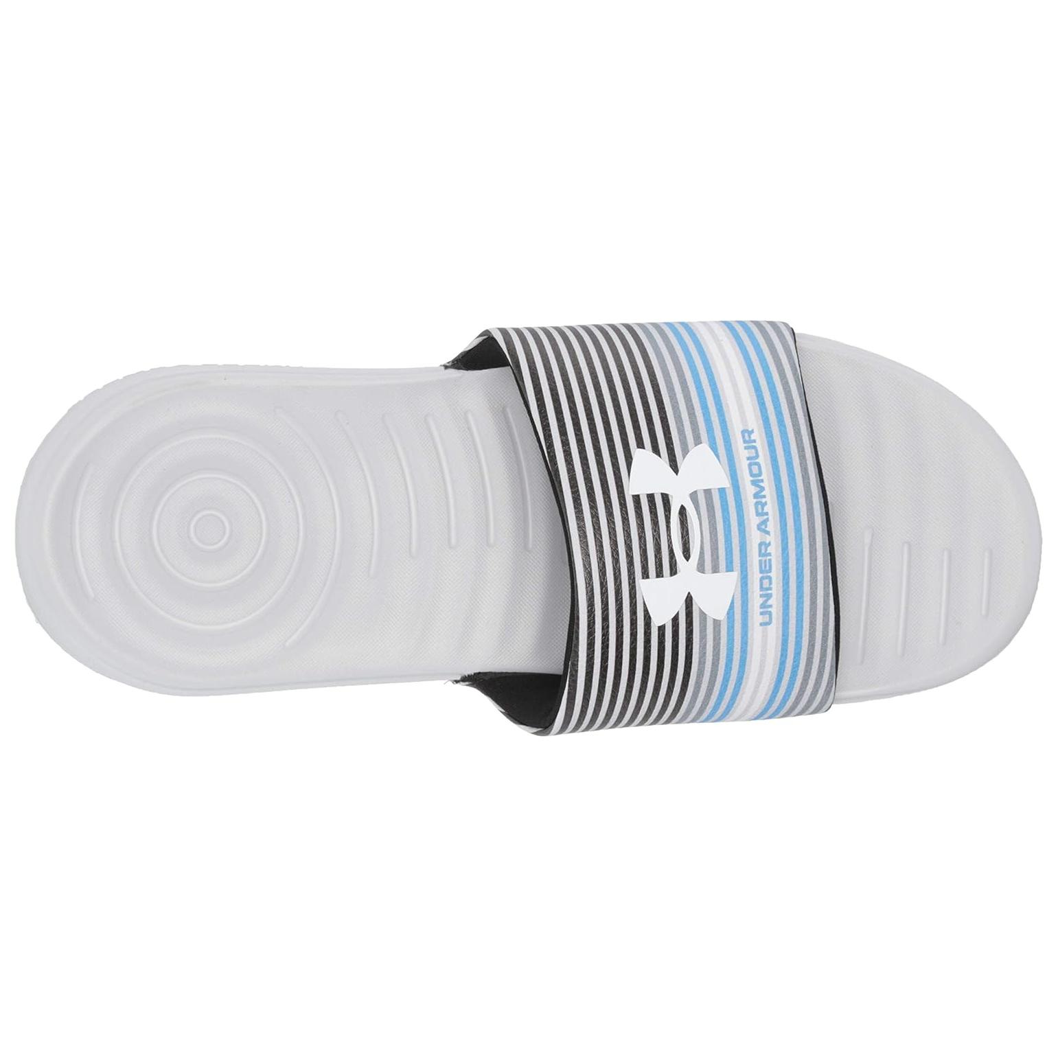 Shop 安德玛 Ansa Graphic 黑白蓝配色 运动拖鞋 3024434-101