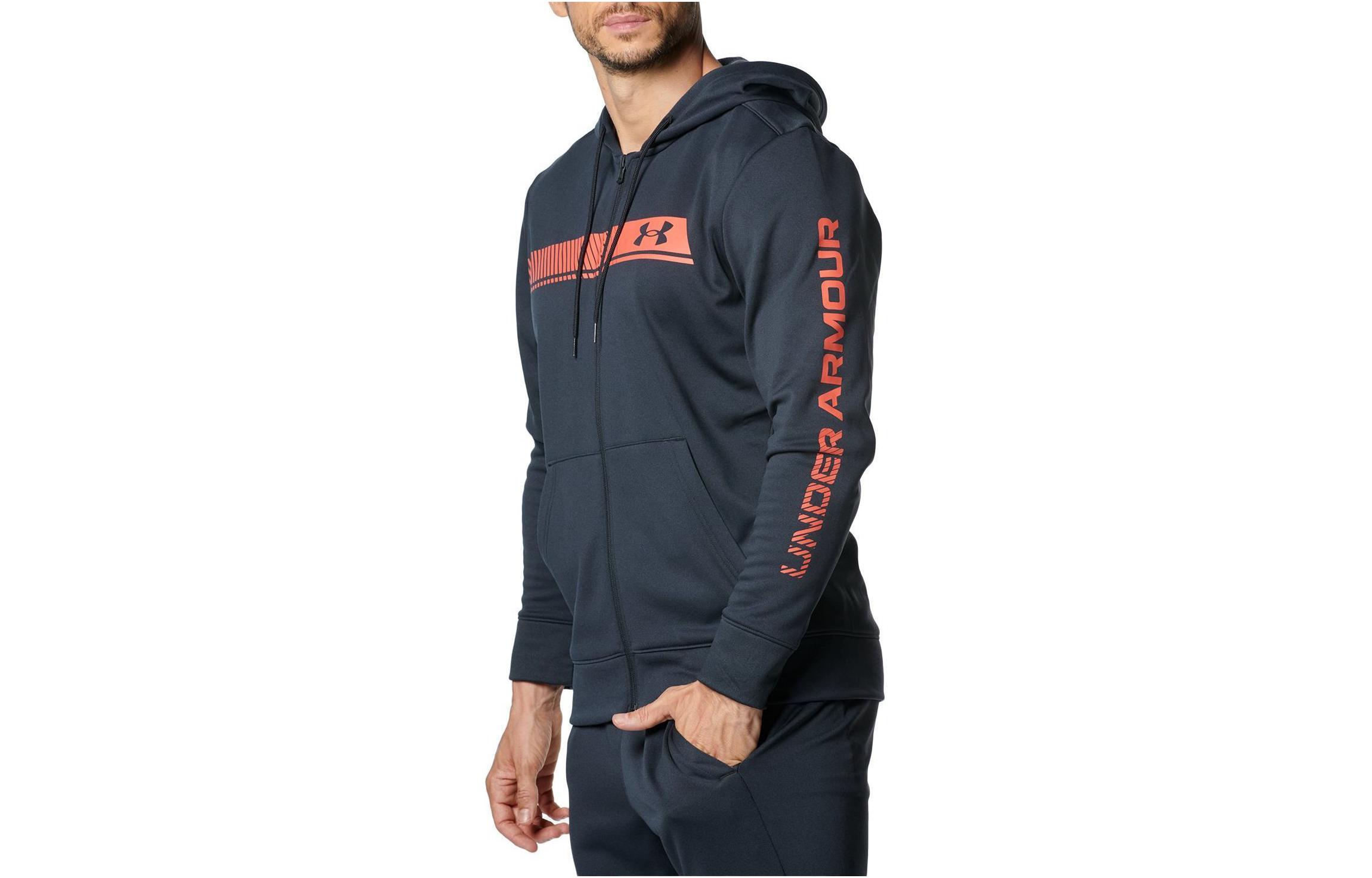 Under Armour Black Loose-Fit Zip Hoodie Jacket with Letter Print Design 1381329-002
