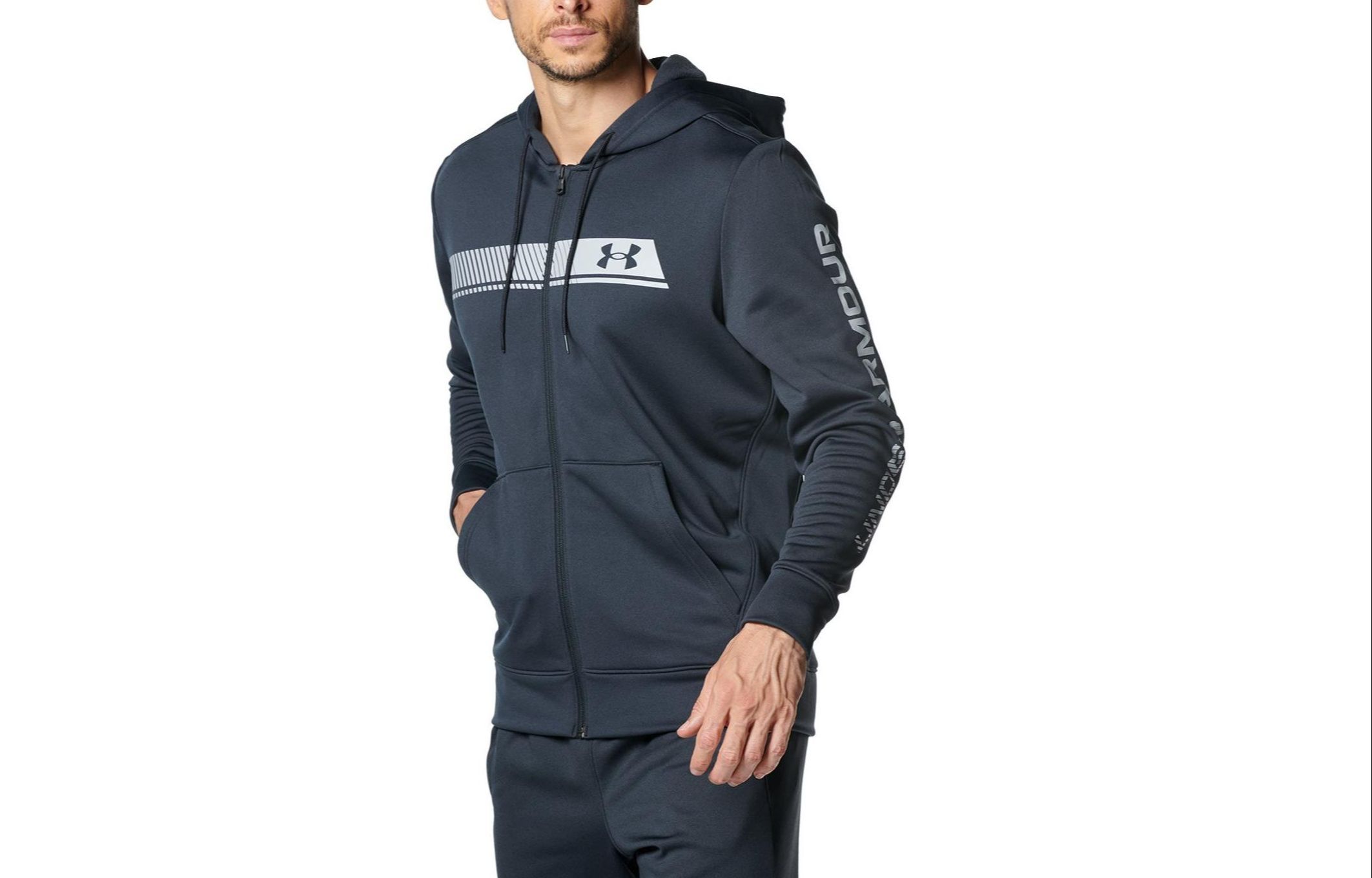 Under Armour Black Loose Fit Zip Hoodie Jacket with Logo Print 1381329-001