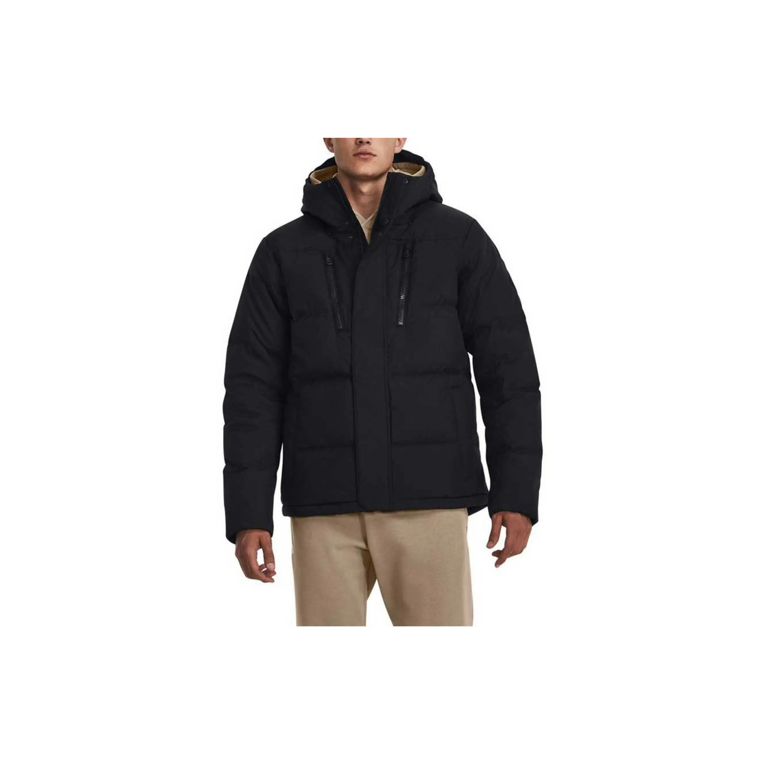 Shop Under Armour Black Unisex Hooded Down Jacket - Simple, Warm, Comfortable + Necklace 1378830-001（）