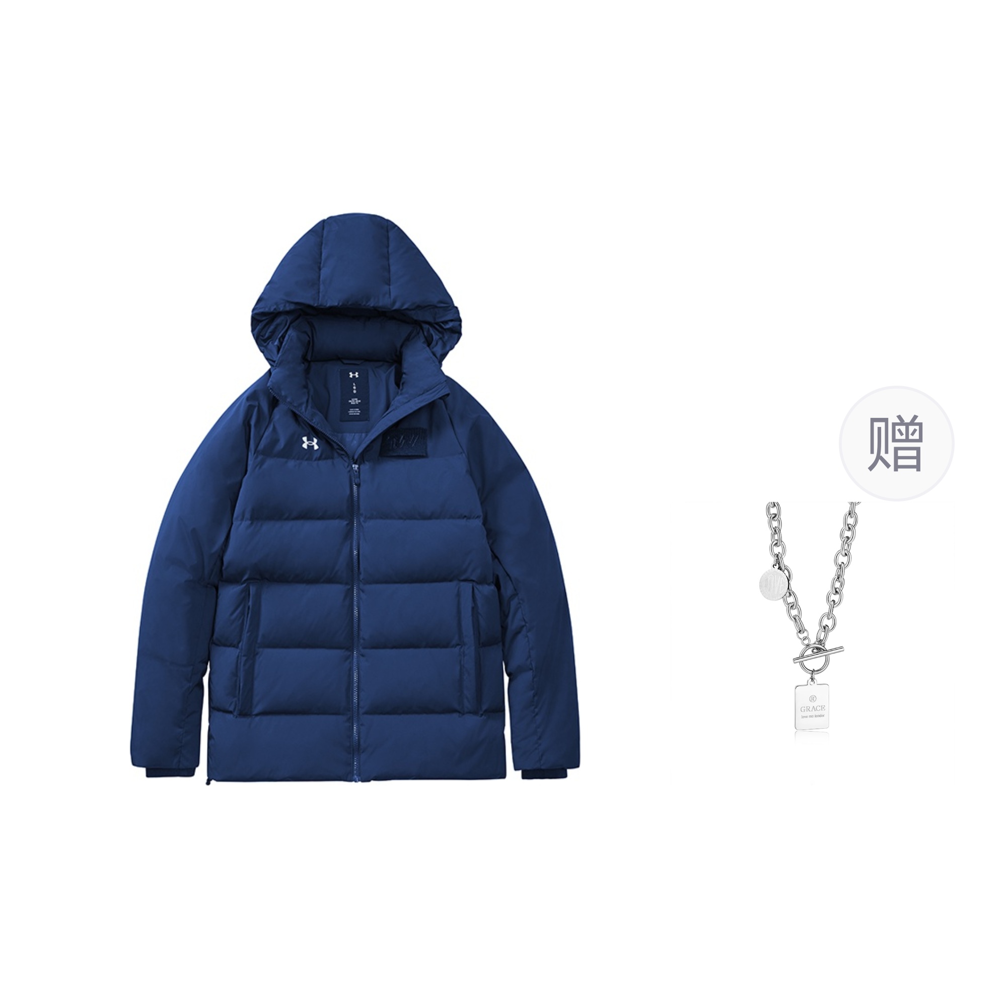 Under Armour Blue Unisex Puffer Jacket with Necklace - Warm & Stylish. 21600801-408（）