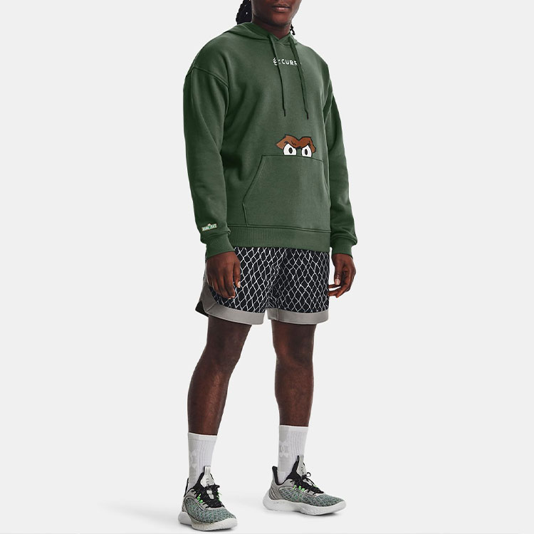 Shop Under Armour Curry Sesame Green Printed Hoodie Sweater Relaxed Fit 1368318-332