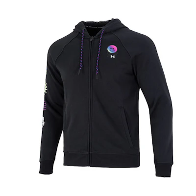 Under Armour Elevated Terry FZ Hoodie Smiley Logo Jacket Black Mens 1373839-001