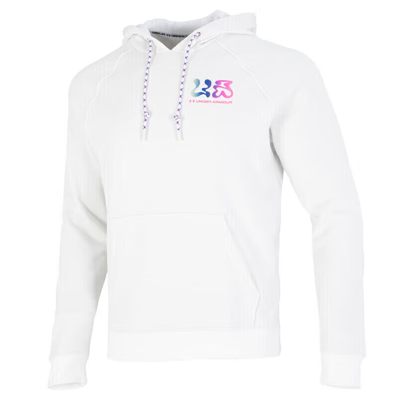 Under Armour Elevated Terry Hoodie White Pullover with Multicolor Lettering 1373844-112