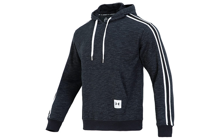Under Armour Essential Heritage Stripe Logo Hoodie Grey Casual Pullover 1373813-001