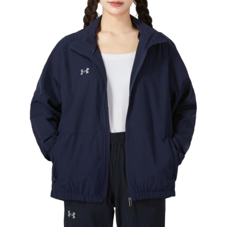 Shop Under Armour Fall Winter Windproof Reflective Logo Training Jacket Blue Unisex 24500401-409