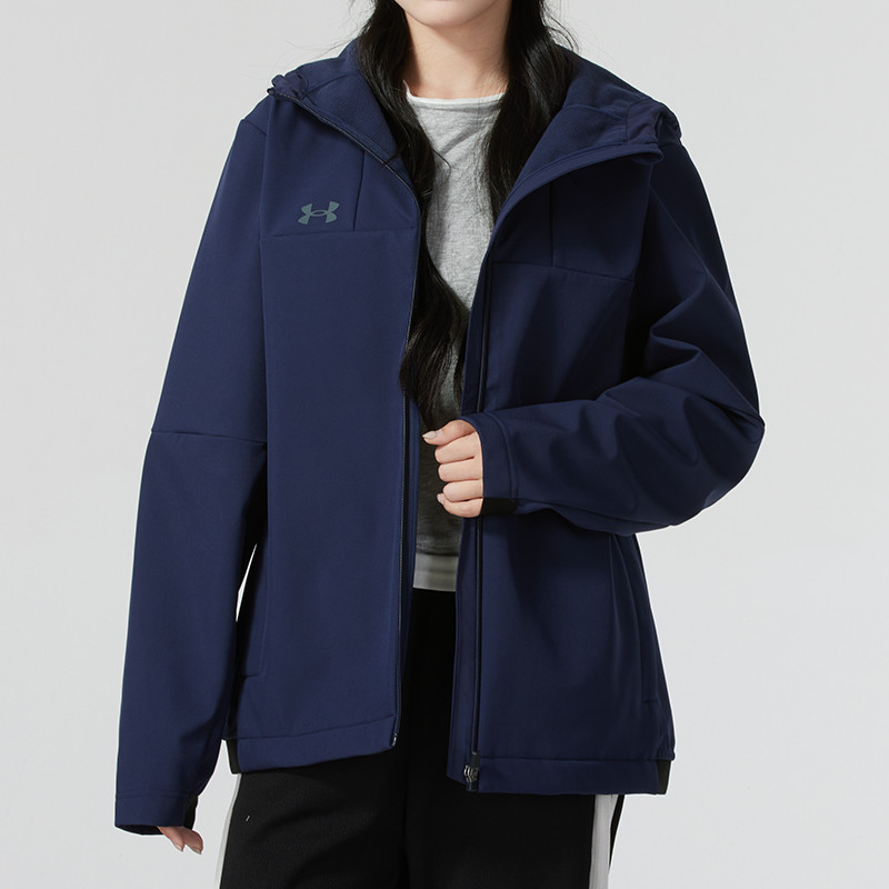 Under Armour Fleece Windbreaker Hoodie Navy Unisex with Necklace Gift 24600408-409 圖 5