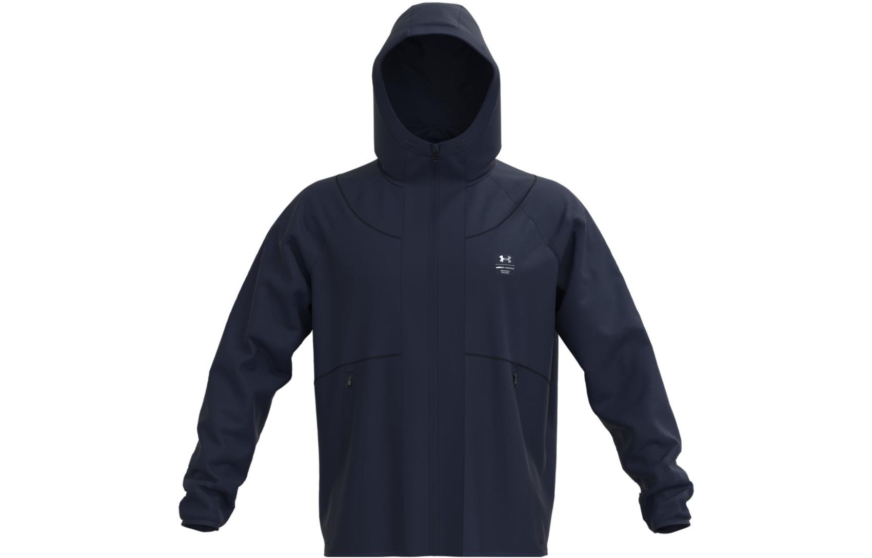 Under Armour FW22 Blue Solid Logo Printed Hooded Jacket 1373806-410