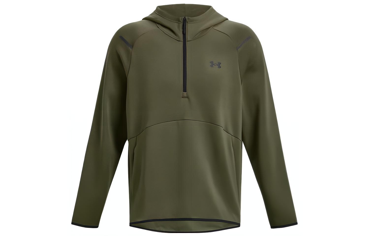 Under Armour Green Half-Zip Pullover Hoodie with Logo Print 1379811-390