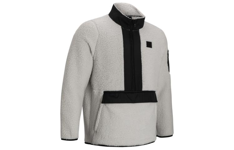 Under Armour Grey Sherpa Pullover with Logo Patch and Zip Detail 1373847-110