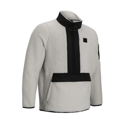 Under Armour Grey Sherpa Pullover with Logo Patch and Zip Detail 1373847-110
