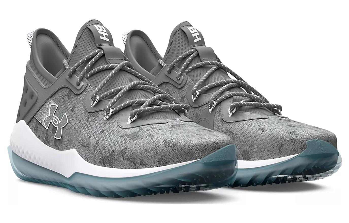 Lookbook Under Armour Harper 8 Turf Sepatu Baseball 'Abu-abu Baseball' 3026593-100