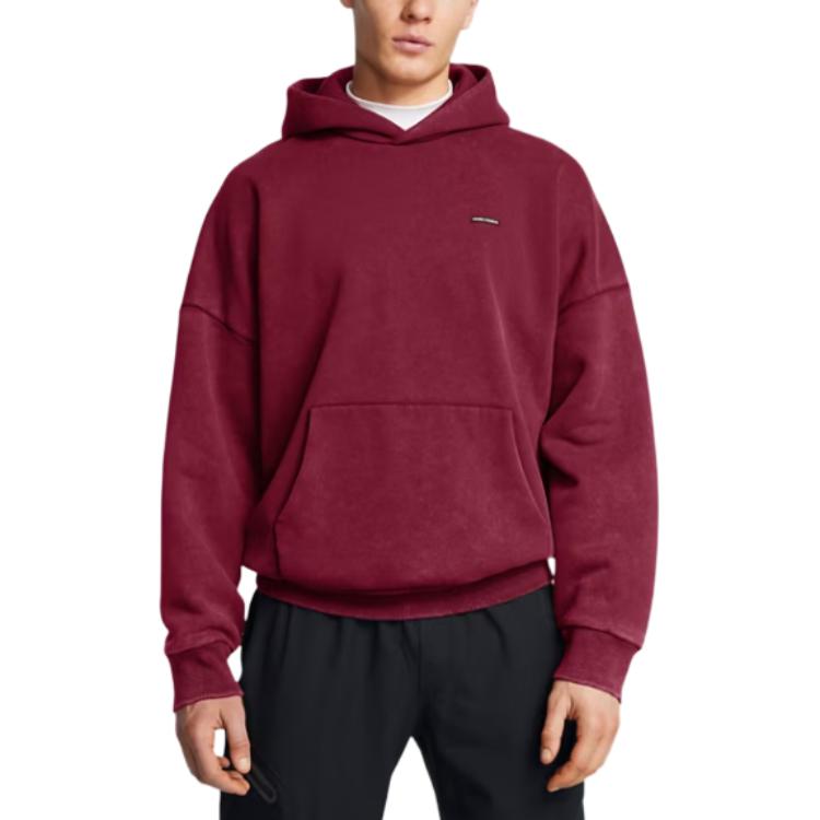 Shop Under Armour Icon Heavyweight Hoodie Deep Red Fashionable and Versatile 1386552-625