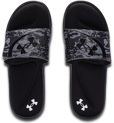 Under Armour Ignite 6 圖案魔鬼氈拖鞋 黑灰 Shop Under Armour Ignite 6 圖案魔鬼氈拖鞋 黑灰