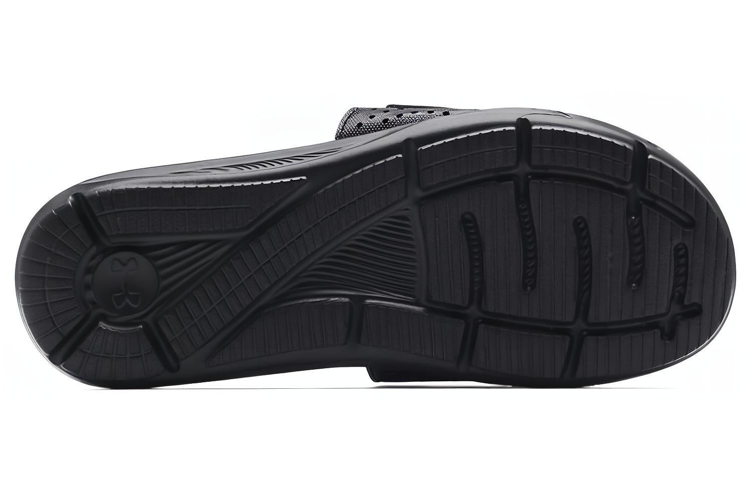 Shop 安德玛 Ignite 6 图案拖鞋 &#x27;黑色沥青灰&#x27; 3024451-002