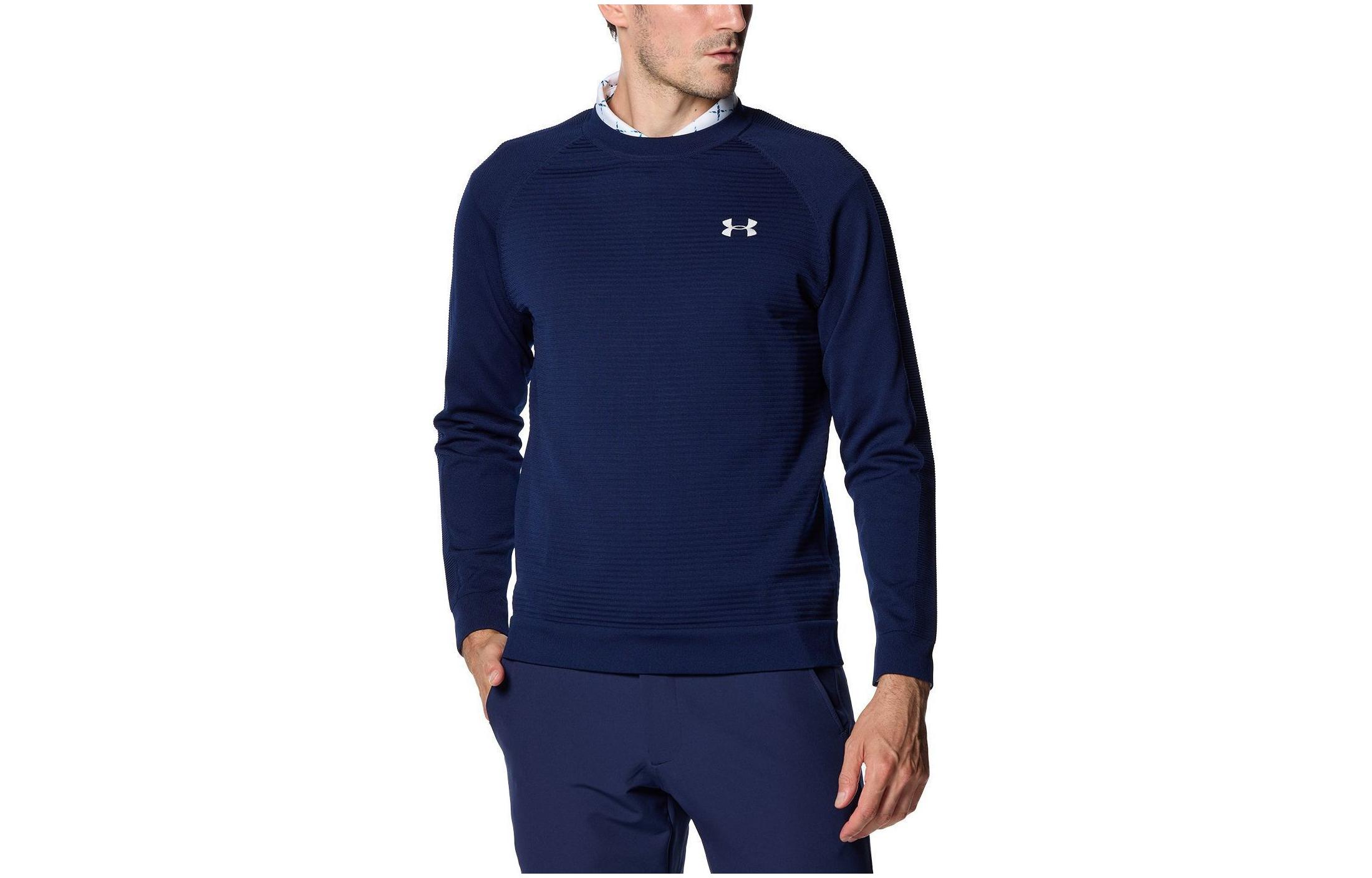 Under Armour Intelliknit Logo Navy Blue Crewneck Raglan Sweatshirt 1381286-410