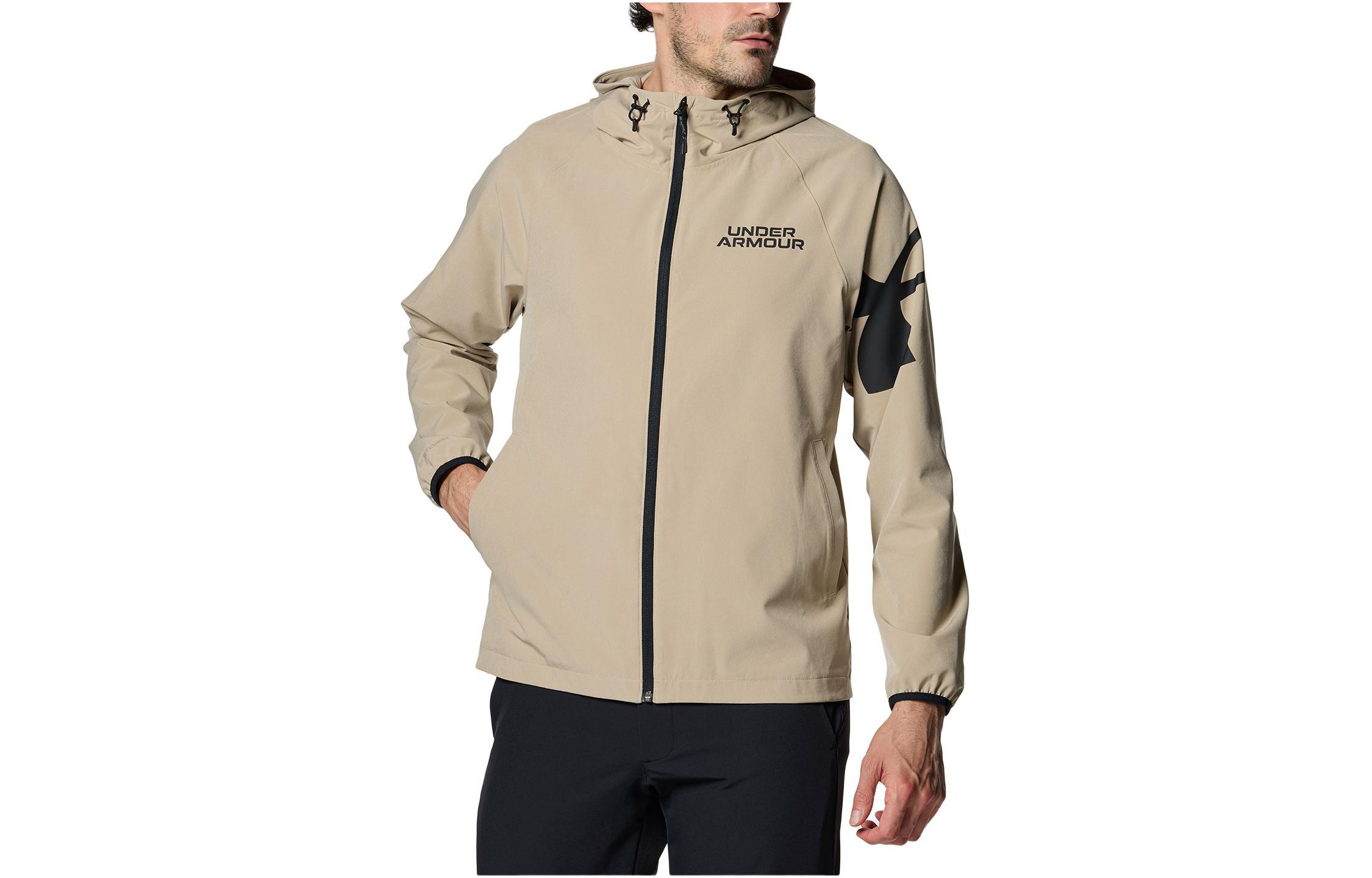 Under Armour Khaki Letter Print Raglan Sleeve Hooded Jacket 1381272-299